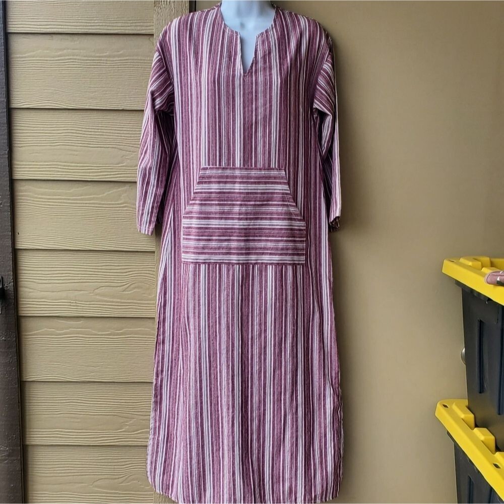 Split Neck Patch Pocket Striped Printed Maxi Dress - image 3